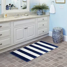 فرش حمام راه راه ساحلی به رنگ آبی / سفید