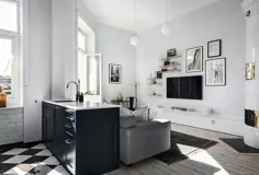 apartment آپارتمان طرح باز و سیاه و سفید کوچک با اتاق خواب مینیاتوری (35 متر مربع)〛 ◾ عکس ◾ ایده ها طراحی