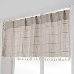 YoKii Boho Tassel Valances for Windows Modern Farmhouse Cotton Coten Linen Valance پرده آشپزخانه Topper Country Gingham Window درمان پرده ردیف برای دکوراسیون اتاق خواب حمام (W52 x L18 ، قهوهای مایل به زرد)