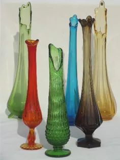 گلدان های شیشه ای هنری پرنعمت مدرن در اواسط قرن ، گلدان های بلند با رنگ های یکپارچه