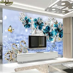 beibehang تصویر زمینه عکس سفارشی برچسب نقاشی دیواری لوکس Swan Blue Flower Watermark Jewellery TV Wall Background