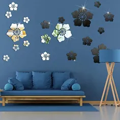 36 قطعه آینه اکریلیک دیوار برچسب گل متحرک آینه گل اتاق خواب اتاق نشیمن دکوراسیون اتاق نشیمن (سیاه ، نقره ای) (سیاه ، نقره ای)