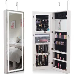 Costway Door Wall Mount Screen Touch LED Light Mirrored Jewelry Cabinet Storage قفل شونده ، سفید - Walmart.com