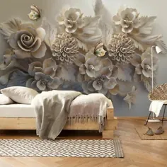 تصاویر پس زمینه نقاشی دیواری 3D ضد آب اتاق نشیمن تصاویر پس زمینه گل برجسته |  eBay