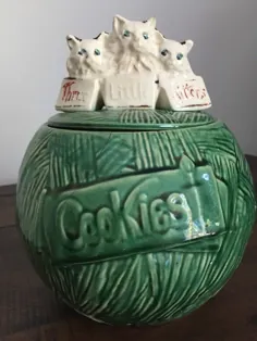 آشپزخانه بسیار نادر Vintage سه 3 بچه گربه کوچک کوکی سبز Jar McCoy USA