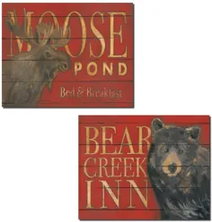 Rustic Moose Pond and Bear Creek Inn؛  دکوراسیون لجن کابین؛  دو چاپ پوستر 14x11in