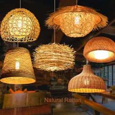 16.04 USD 5٪ تخفیف | لوستر LED Rattan Round's Nest Nest House کلاه حصیری لامپ بامبو خلاق Pastoral Vintage بالکن رستوران چراغ لامپ | چراغ های آویز |  - AliExpress