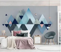 کاغذ دیواری مثلث هندسه ساده نقاشی دیواری دیوار هندسه آبی |  اتسی