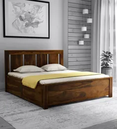 تختخواب های اندازه مینگ کینگ - تخت اندازه تخت جامد چوبی جامد آماریلو با ذخیره سازی در قسمت انتهایی توک توسط Woodsworth - Pepperfry