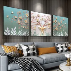 اتاق نشیمن نقاشی تزئینی نقاشی خلاقانه سبک نوردیک اتاق خواب 3D نقاشی دیواری سه گانه