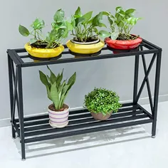 قفسه های گلدان آهنی 2 لایه ، پایه گیاه ، نگهدارنده قفسه گیاه ، قفسه ذخیره سازی نمایش گل برای فضای باز ، داخلی ، بالکن 35.4 "x 11.8" x 23.6 "