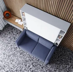 تختخواب مورفی با کاناپه و قفسه - اندازه ملکه - مبلمان اتاق 3 تخته متحرک 3 در 1 مبلمان صرفه جویی در فضای بزرگ (تاشو عمودی)