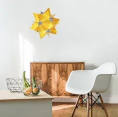 لوستر کره ای براق زرد / روشنایی آویز داخلی / چراغ اوریگامی سقفی