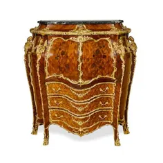 LOUIS XV STYLE MARBLE TOP GILT BRONZE MOUNTED MAHOGANY، MARQUETRY، AND PARQUETRY SECRÉTAIREZwiener Jansen ، اوایل قرن 20