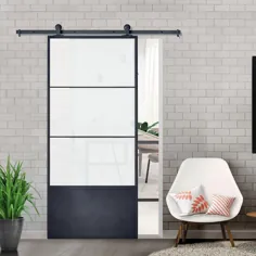 Indoor Studio 37 in x 84 in. 3/4 Lite Concorde KD Frosted Glass Black Frame Black Frame Finish Sliding Door Barn with Hardware Kit-KDCTCCF-37BL-E - انبار خانه