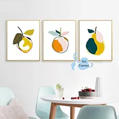 Colorful Fruit Art Print- چکیده گلابی نارنجی لیمو بوم گیاهان دیواری- (8 "X10" X3 قطعه ، بدون قاب) - مناسب برای دکوراسیون آشپزخانه اتاق کودکان
