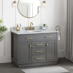 Sunjoy Gaia Blue Grey 48 in W x 22.05 in. D x 35.75 in. H Shaker Style Bathroom Vanity with Marble Vanity Top and Single Basin-B301010000 - The Home Depot