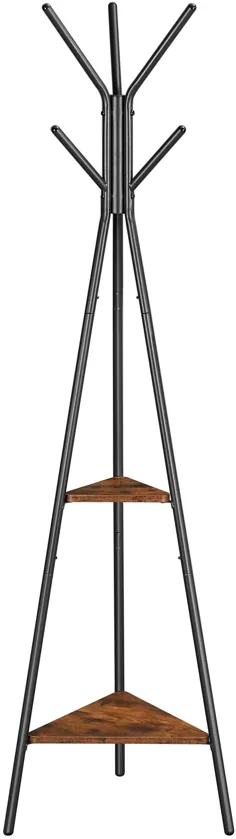 پایه قفسه کت VASAGLE ، درخت کت ، ایستاده بدون درخت هال ، سبک صنعتی ، با 2 قفسه ، برای لباس ، کلاه ، کیف ، قهوه ای روستایی و سیاه URCR16BX