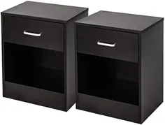 قفسه ذخیره سازی میز ایستاده شبانه ، 2 بسته میز ذخیره سازی کابینت های کنار تخت خواب دفتر کار با کشو و قفسه ، سیاه