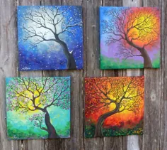نقاشی درختان در چهار فصل