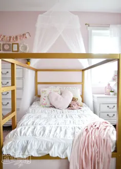 آشپزخانه اتاق خواب دختران شیک صورتی و سفید و طلایی شیک (آرایش اتاق Little C's برای ORC) |  مامان DIY