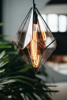 لامپ شیشه ای هندسی / شیشه دست ساز شیشه ای / لامپ آویز هندسی |  اتسی