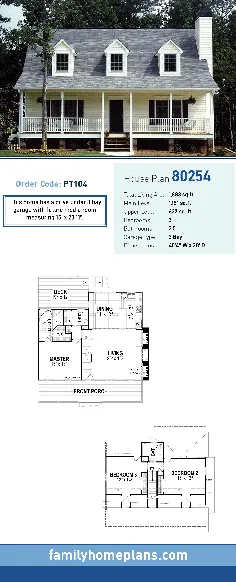 South House House Plan 80254 با 3 تختخواب ، 3 حمام ، 3 گاراژ اتومبیل