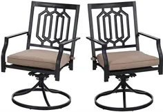 صندلی های چرخشی فلزی PHI VILLA در فضای باز مجموعه ای از 2 صندلی راک ناهار خوری پاسیو با ست مبلمان کوسن برای حیاط خلوت باغ بیسترو ، سیاه