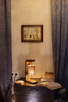 چراغ میز چوبی ، چراغ میز چوبی ، نجاری به سبک قدیمی ، چوب آتش نشانی ، روشنایی در اتاق خواب ، چراغ چوبی ، آباژور بامبو