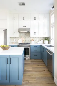 آشپزخانه با کابینت های آبی