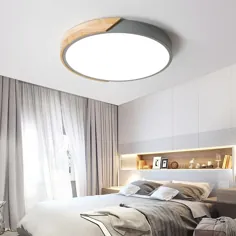چراغ سقفی مدرن مینیمالیست LED درام شکل چوبی و فلزی و اکریلیک با نور خاکستری قابل تنظیم