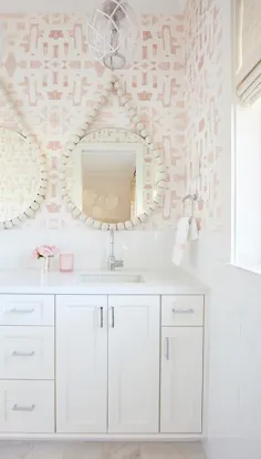 حمام دختران با کاغذ دیواری صورتی ترلیس - انتقالی - حمام