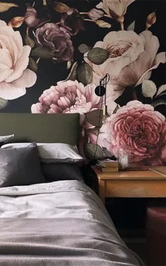 کاغذ دیواری گل تیره بنفش و صورتی |  تصویر زمینه نقاشی دیواری