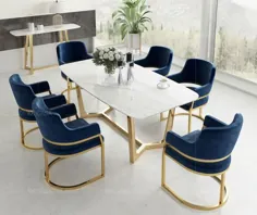ست میز ناهار خوری پایه طلایی مبلمان اتاق نشیمن با صندلی پارچه ای سرمه ای