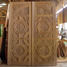 دو درب |  بیش از حد شعاع دو درب خارجی ساخته شده از چوب ساج کاملا برمه ای