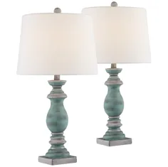 مجموعه ای از لامپ های میز شسته شده خاکستری آبی-خاکستری Patsy - # 67V35 |  لامپ به علاوه