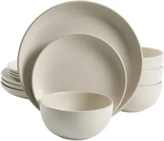 ست ظروف غذاخوری Gibson Home Rockaway Round Stoneware ، سرویس 4 (12 عدد) ، کرم