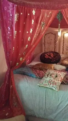 تختخواب سایه بان ملکه Lush dk صورتی قرمز شبهای ساخته شده برای سفارش |  اتسی