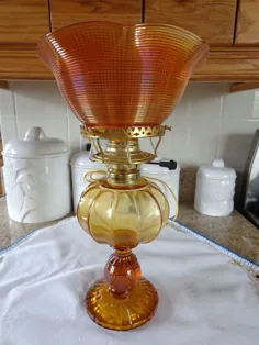 آنتیک (؟) / Vintage Amber Fostoria Coin Dot Oil Lamp / سایه شیشه کارناوال
