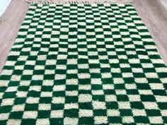 فرش منطقه شطرنجی بربری مراکشی سبز Large Morrocan |  اتسی
