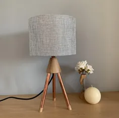 چراغ رومیزی مسی لامپ چراغ چوبی چراغ بلوط میز چوبی |  اتسی