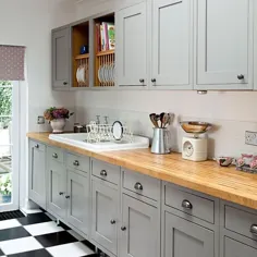 آشپزخانه به سبک شاکر خاکستری با میز کار چوبی |  تزئین |  خانه ایده آل