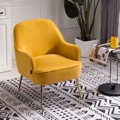صندلی لهجه ای با پایه های فلزی طلایی ، صندلی روکش دار مخملی با صندلی و پشتی مخصوص اتاق نشیمن ، زرد - Walmart.com