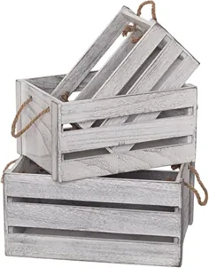 جعبه های چوبی ذخیره سازی تزئینی SLPR (مجموعه ای از 3 ، دسته های طناب) |  جعبه چوبی Farmhouse برای ذخیره سازی |  روستایی روستایی دکور