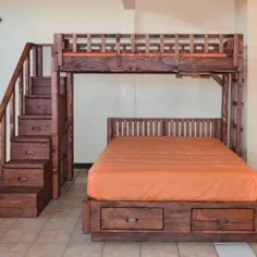 تخت های دو طبقه چوبی راه پله