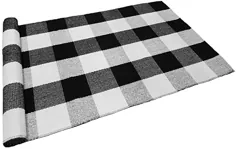 فرش مشکی و سفید شطرنجی Levinis 100٪ فرش ایوان پنبه ای مشکی / سفید درب چهارخانه مشکی ، 23.6 "x35.4"