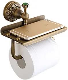 نگهدارنده دستمال توالت حمام Beelee / نگهدارنده کاغذ توالت جامد رول توالت دیواری برنجی ، نگهدارنده دستمال توالت دستمال توالت با قفسه ذخیره سازی تلفن همراه برنج عتیقه