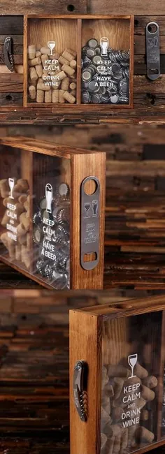 نگهدارنده چوب پنبه نوشیدنی و نگهدارنده کلاه نوشیدنی جعبه سایه "Keep Calm" |  هدایای شخصی و طرفداران مهمانی