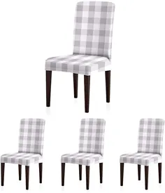 صندلی های محافظ صندلی اسپاندکس ColorBird Buffalo Check Slipcovers قابل جابجایی جهانی محافظ صندلی الاستیک Gingham برای اتاق ناهار خوری ، رستوران ، هتل ، ضیافت ، مراسم ، مجموعه 4 ، شطرنجی خاکستری / سفید