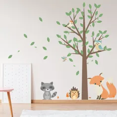 مهد کودک Baum Wandaufkleber mit Waldtiere für Schlafzimmer und Spielzimmer Kinderzimmer Dekor